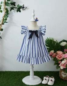  GIRLS Baby Striped Ruffle Trim Bow Front Ruffle Hem Dress