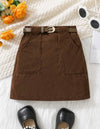 Young Girl Slant Pocket Corduroy Skirt With Belt