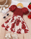 GIRLS Baby Floral Print Shirred Puff Sleeve Belted Dress