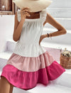 Colorblock Ruffle Trim Smock Dress