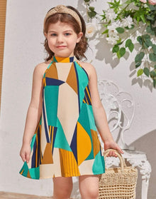  GIRLS Kids SUNSHNE Toddler Girls Geo Print Halter Neck Dress