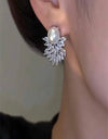 1 Pair Of Full Rhinestone Faux Pearl Earrings For Women Niche Design Light Luxury Earrings