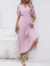 Notched Collar Cap Sleeve Ruffle Hem Dress