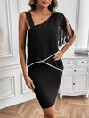 Casual Asymmetrical Collar Sleeveless Dress With Contrast Trim