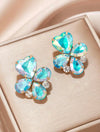 1pair Fashionable Geometric & Colorful Rhinestone Inlaid Flower Shaped Stud Earrings For Women, Perfect For Daily Wear Gift