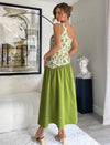 Casual Asymmetric Neckline Waist Belt Pleated Silhouette Printed Dress