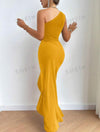 Women's One Shoulder Sleeveless High Slit Dress