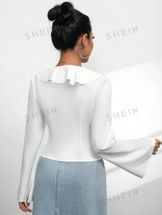 Women Ruffle Collar Shirt
