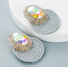  New style personality oval glass diamond earrings hand-woven line earrings for women