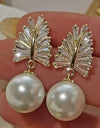 1pair Fashionable Bridal Style Faux Pearl Earrings With Delicate Tassel & Cubic Zirconia Stone Detail, Shiny Elegant Woman