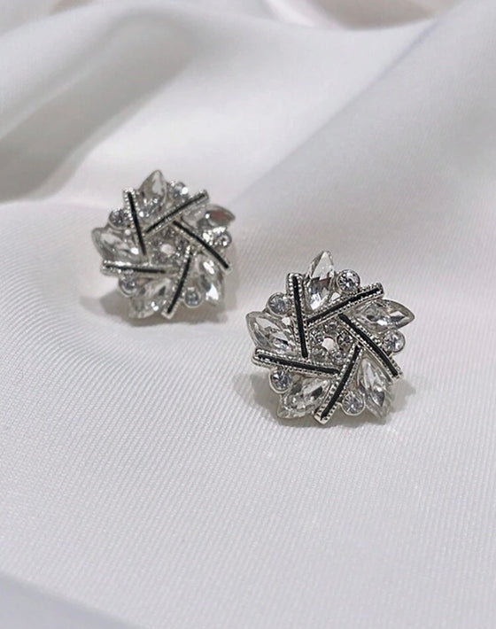 1pair Fashionable Cross-Shaped Rhinestone Studded Earrings