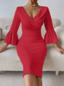  Women’s V neck Bell Sleeve dress