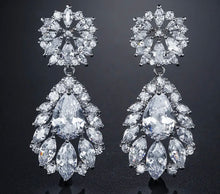  cubic zirconia colorful stone earrings flower shape silver color luxury earrings jewelry women