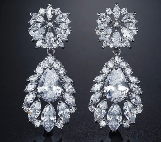 cubic zirconia colorful stone earrings flower shape silver color luxury earrings jewelry women