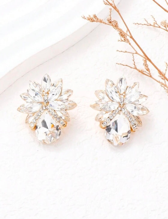 1pair Bowknot And Rhinestone Decor Earrings