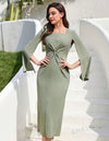 Solid Color Cape Sleeve Twist Knot Sheath Dress