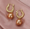 Vintage Style Real Gold Plated Twist Hoop Round Pearl Pendant Earrings Pearl Hoop Earrings