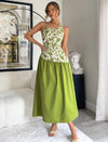 Casual Asymmetric Neckline Waist Belt Pleated Silhouette Printed Dress