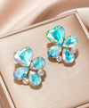 1pair Fashionable Geometric & Colorful Rhinestone Inlaid Flower Shaped Stud Earrings For Women, Perfect For Daily Wear Gift