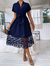 Dolman Sleeve Contrast Geo Mesh Belted Dress
