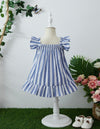 GIRLS Baby Striped Ruffle Trim Bow Front Ruffle Hem Dress