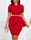 Fashionable Elegant Petal Shaped Mesh Splice Top + Bodycon Skirt, 2pcs/Set