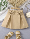 Young Girl Bow Front Fold Pleated Detail Skirt