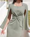 Solid Color Cape Sleeve Twist Knot Sheath Dress