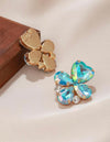 1pair Fashionable Geometric & Colorful Rhinestone Inlaid Flower Shaped Stud Earrings For Women, Perfect For Daily Wear Gift