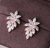 Cut Flower Zirconia Crystal Long Drop Earrings For Women Shiny Leaf CZ Stone Bridal Wedding Jewelry