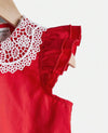 Kids CHARMNG Toddler Girls' Red Color Block Lace Flower Design Doll Collar Top With Multiple Layers Of Ruffles