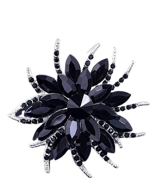 Brooch Pin Big Flower Diamond Brooch Crystal Brooch Brooch Clothing Accessories (Color : White K+Solid Black)