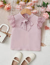 Kids FANZEY Toddler Girls Knot Front Contrast Guipure Lace Blouse