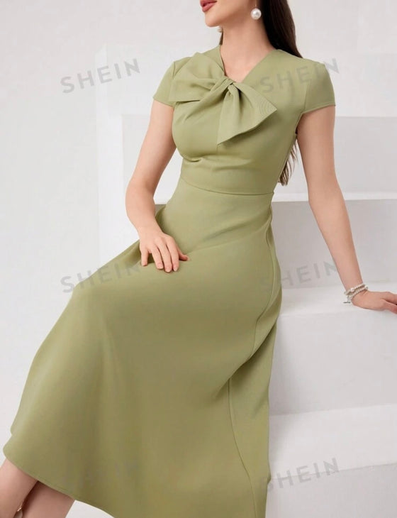 Solid Color Bowknot Dress