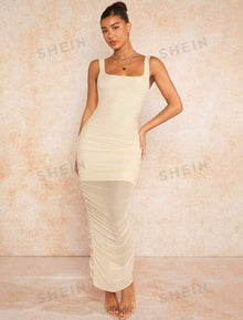  Women's Sexy And Charming Pleated Long Mesh Dress
