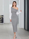 Asymmetrical Neck Gingham Ruffle Trim Dress