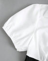 Sweetro Color Block Half-Zip Puff Sleeve Summer Dress With Zipper
