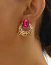 1pair Designer Zinc Alloy Hollow Out Earrings With Gemstone, Suitable For Women's Elegant Charm, Dazzling Holiday & Party, Casual & Date, As Well As Mother's Day Gift