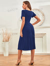 Puff Sleeve Zip Back Pleated Hem Dress
