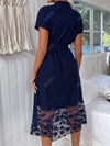 Dolman Sleeve Contrast Geo Mesh Belted Dress