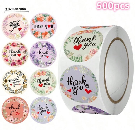 500pcs Gift Thank You Stickers, Flower Wedding Decoration Gift Box Packaging Stickers, Self-Adhesive Labels