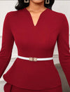 Solid Color Notched Neckline Elegant Dress