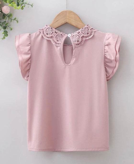 Kids SUNSHNE Young Girl Contrast Lace Collar Layered Sleeve Blouse