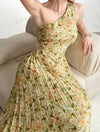 Asymmetric Neckline Floral Printed Pleated Sleeveless Summer Dress