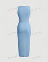 Solid Ruched Side Split Thigh Dress