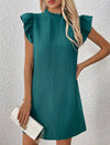 Round Neck Short Puff Sleeve Ruffled Bubble Texture Dress