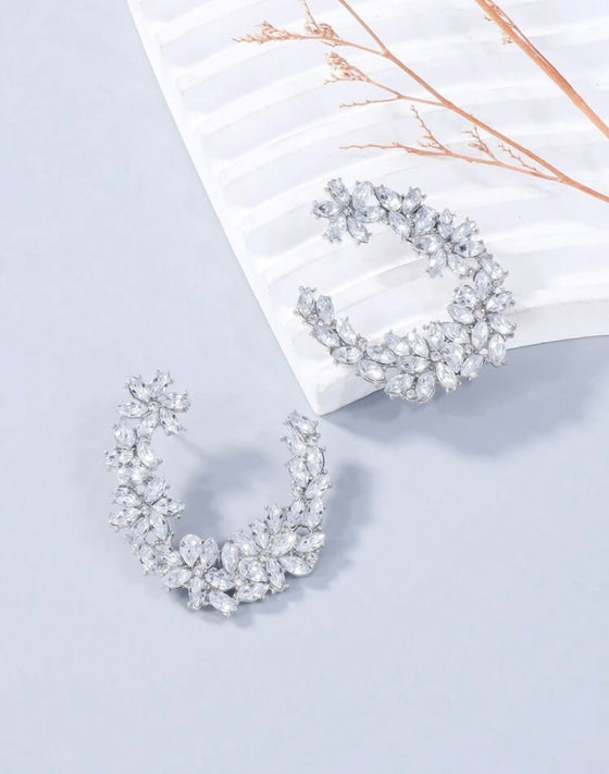 1pair Rhinestone Flower Shaped Earrings For Women