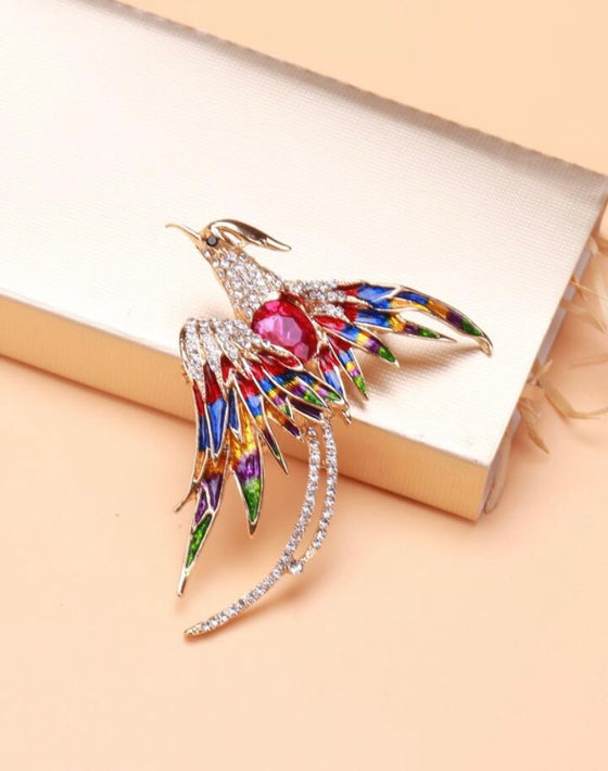 Rhinestone Bird Design Brooch