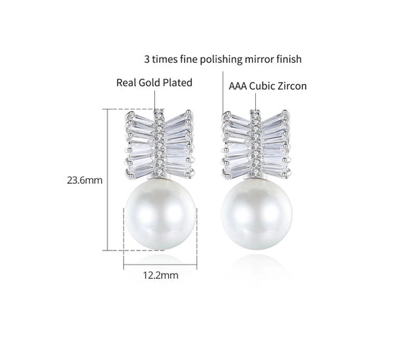 LUOTEEMI Teemi Jewelry Factory Brand AAA+ Cubic Zirconia Round Sea Shell Pearl Women Wedding Elegant Jewelry Earrings