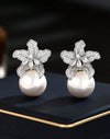 1pair Fashion Cubic Zirconia Flower Imitation Faux Pearl Earrings
